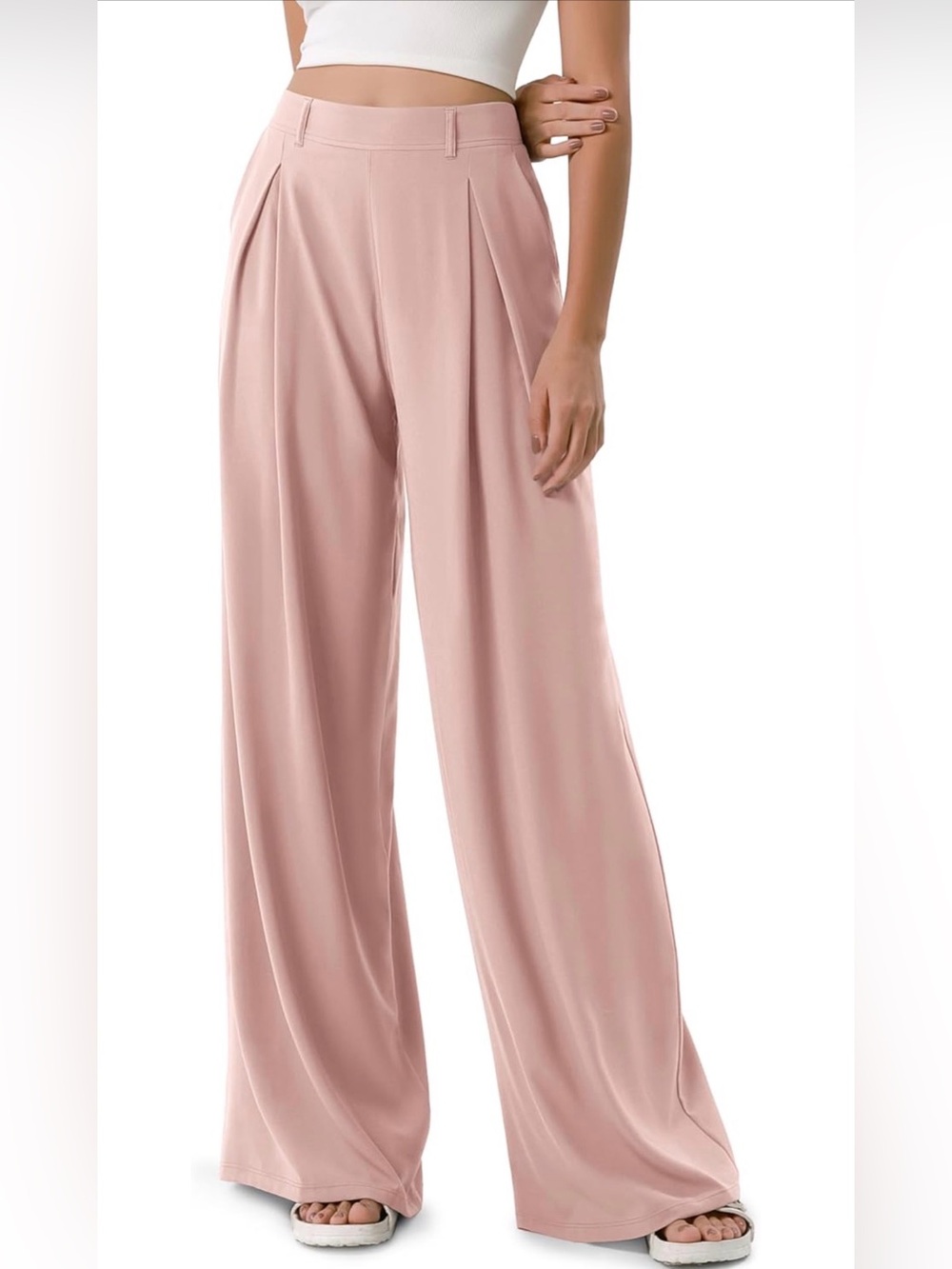 Amazon Wide Leg High-Rise Pants in Blush Pink